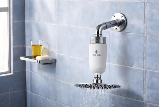 Care Dale borewell shower filter making groundwater safe for bathing and hair wash in India
