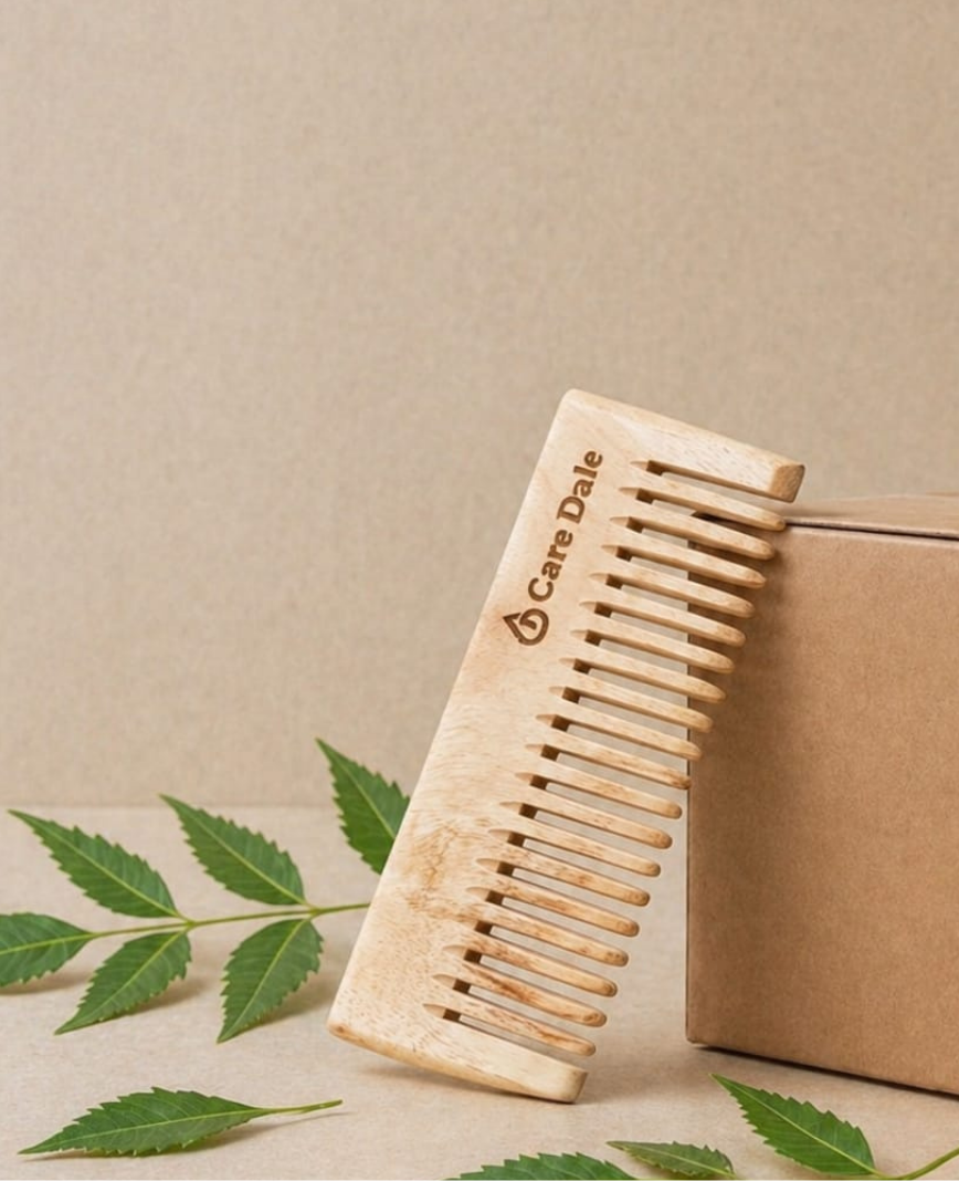 Neem Handmade Wooden Comb - Wide Tooth for Post Shampoo Detangling