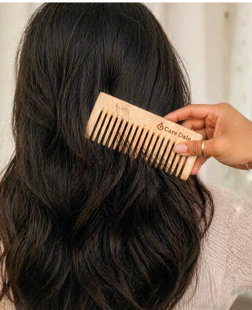 Neem Handmade Wooden Comb - Wide Tooth for Post Shampoo Detangling