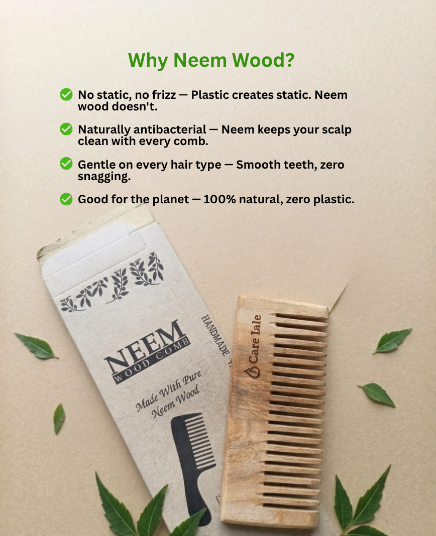 Neem Handmade Wooden Comb - Wide Tooth for Post Shampoo Detangling